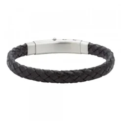 Pulsera Eguzkilore Mate Cuero Trenzado Negro Personalizable