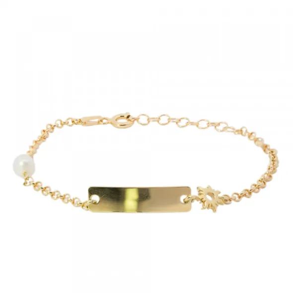 Pulsera Identidad de Plata Dorada rectangular y Perla Personalizable