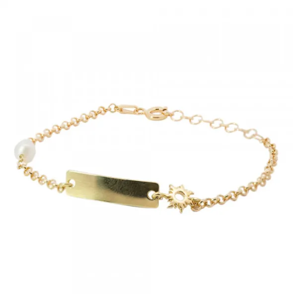 Pulsera Identidad de Plata Dorada rectangular y Perla Personalizable