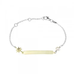 Pulsera Identidad Plata Dorada y Perla Personalizable