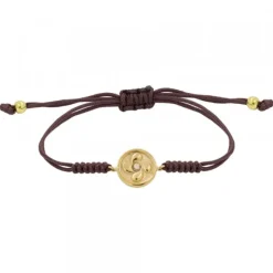 Pulsera Lauburu Redondo Plata Dorada y Circonita Marrón
