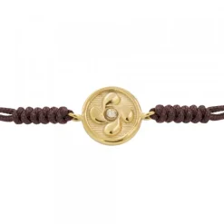 Pulsera Lauburu Redondo Plata Dorada y Circonita Marrón