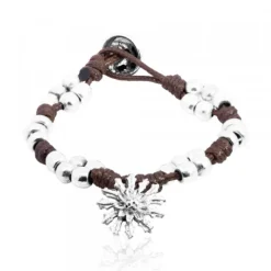 Pulsera Mari Mate con Motivo Eguzkilore y Cuerda Marrón