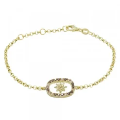 Pulsera Muka Plata Dorada y Circonitas Marrones