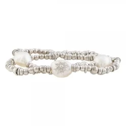Pulsera Perlas Cultivadas Elástica Plata