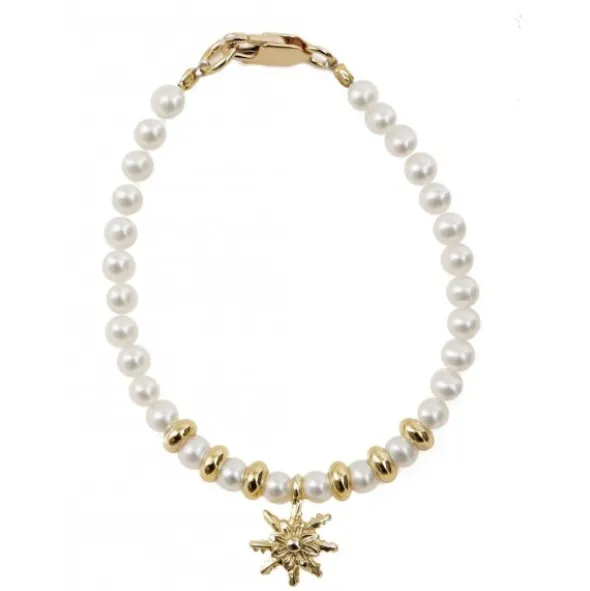 Pulsera Perlas y Eguzkilore Plata Dorada