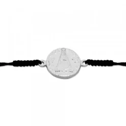 Pulsera Redonda Virgen de Begoña de Plata con Hilo Negro Personalizable