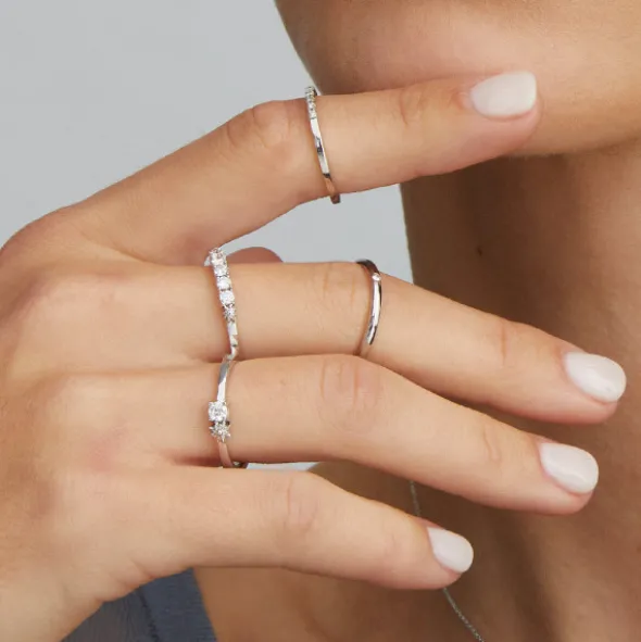 Sortija Eguzkilore Oro Blanco con Diamantes